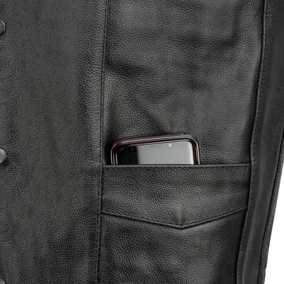 Men's Black Leather Vest with Pockets - Large - Picture 5 of 9